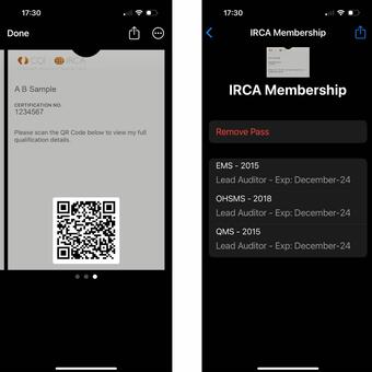 IRCA Digital Card in Apple Wallet