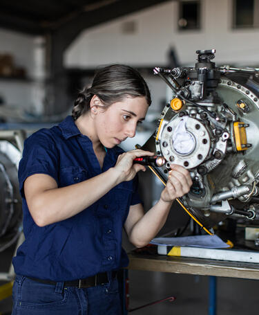 Aircraft engineer working in a manufacturing facility