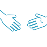Blue animated gif of two hands coming together to help one another